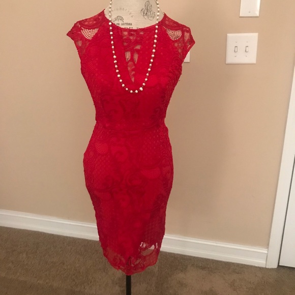 SHOWSTOPPER! Red Lace and Net Dress by Guess. - Picture 1 of 7